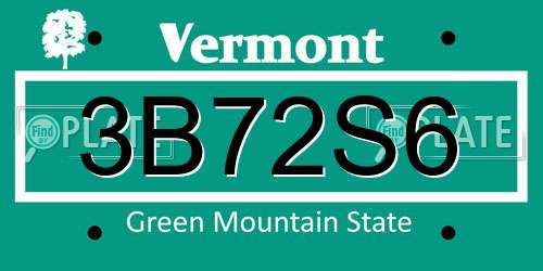 3B72S6 Vermont License Plate