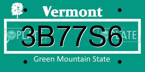 3B77S6 Vermont License Plate