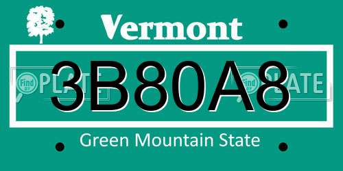 3B80A8 Vermont License Plate