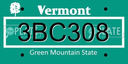 3BC308 Vermont License Plate