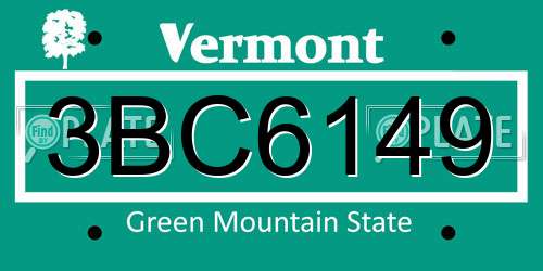 3BC6149 Vermont License Plate