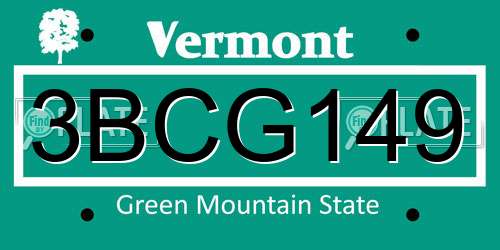 3BCG149 Vermont License Plate