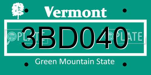 3BD040 Vermont License Plate