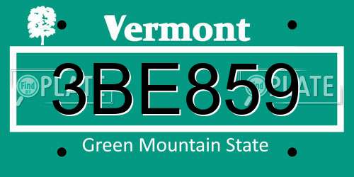 3BE859 Vermont License Plate