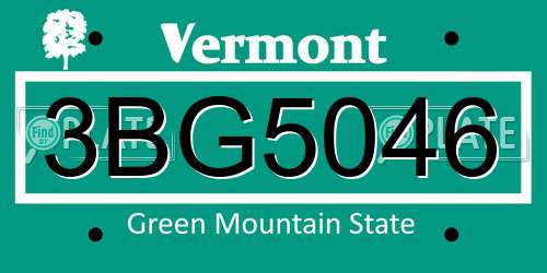 3BG5046 Vermont License Plate