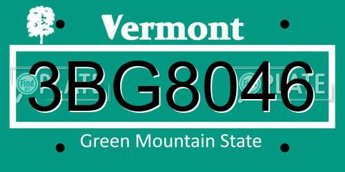3BG8046 Vermont License Plate