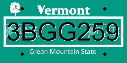 3BGG259 Vermont License Plate
