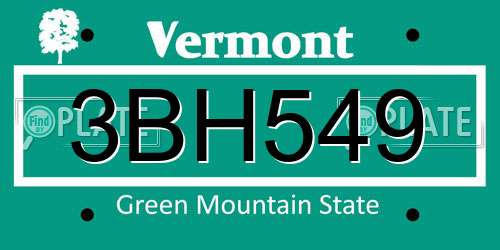 3BH549 Vermont License Plate