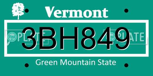 3BH849 Vermont License Plate