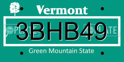 3BHB49 Vermont License Plate