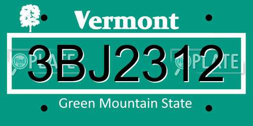 3BJ2312 Vermont License Plate