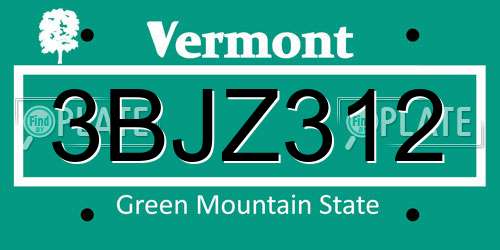 3BJZ312 Vermont License Plate