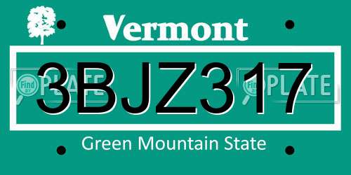3BJZ317 Vermont License Plate