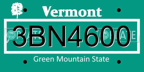 3BN4600 Vermont License Plate