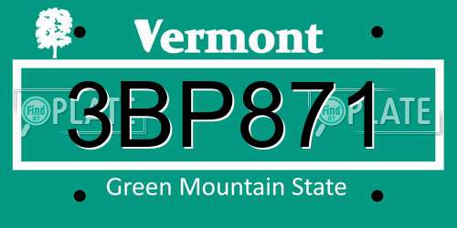 3BP871 Vermont License Plate