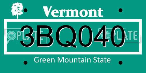 3BQ040 Vermont License Plate