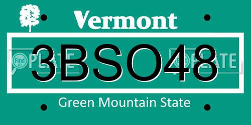3BSO48 Vermont License Plate