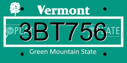 3BT756 Vermont License Plate