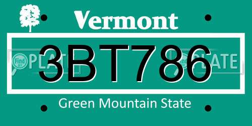 3BT786 Vermont License Plate