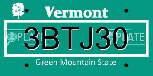 3BTJ30 Vermont License Plate