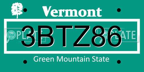 3BTZ86 Vermont License Plate