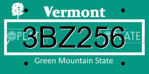 3BZ256 Vermont License Plate