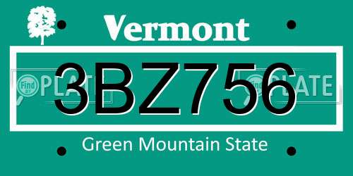3BZ756 Vermont License Plate