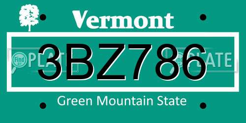 3BZ786 Vermont License Plate