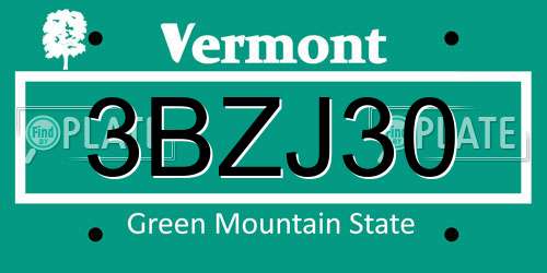 3BZJ30 Vermont License Plate
