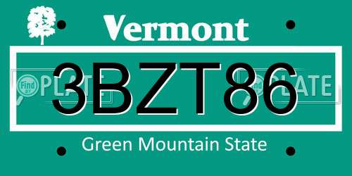3BZT86 Vermont License Plate