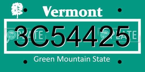 3C54425 Vermont License Plate