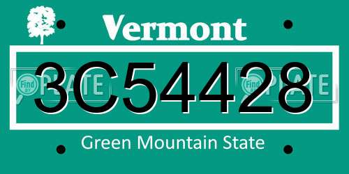 3C54428 Vermont License Plate