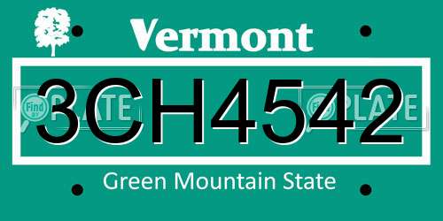 3CH4542 Vermont License Plate