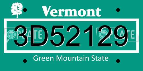3D52129 Vermont License Plate