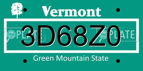 3D68Z0 Vermont License Plate