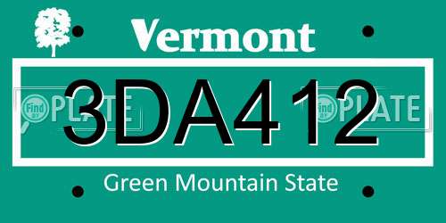 3DA412 Vermont License Plate
