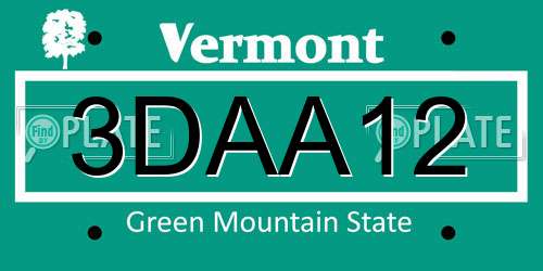 3DAA12 Vermont License Plate