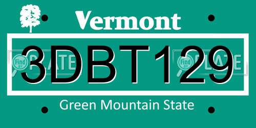 3DBT129 Vermont License Plate