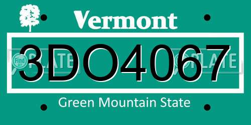 3DO4067 Vermont License Plate