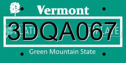 3DQA067 Vermont License Plate