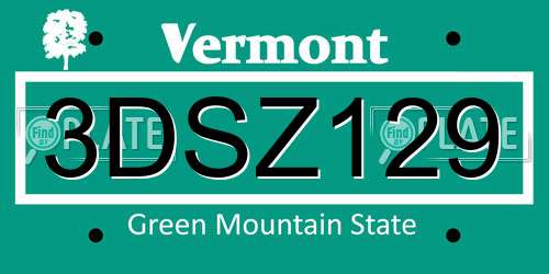 3DSZ129 Vermont License Plate