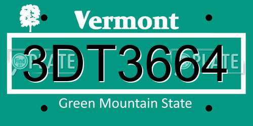 3DT3664 Vermont License Plate