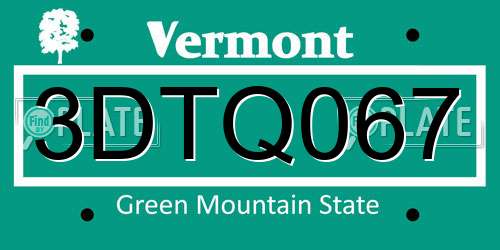 3DTQ067 Vermont License Plate