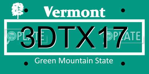 3DTX17 Vermont License Plate