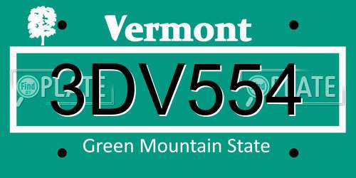 3DV554 Vermont License Plate