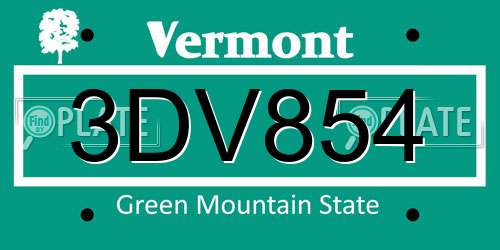3DV854 Vermont License Plate