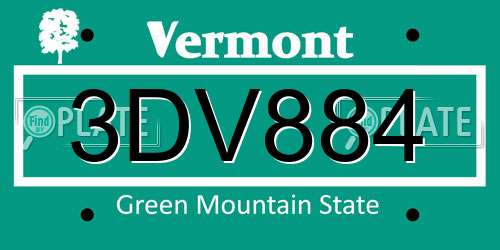 3DV884 Vermont License Plate