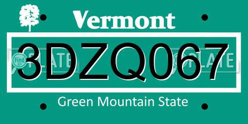 3DZQ067 Vermont License Plate