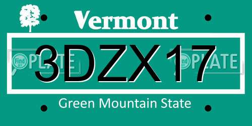 3DZX17 Vermont License Plate