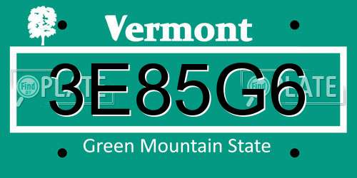 3E85G6 Vermont License Plate